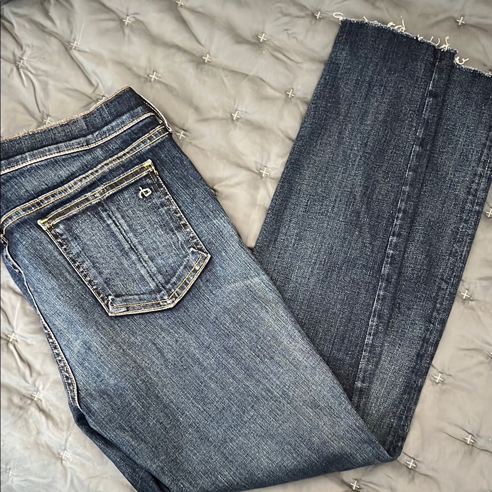 Rag & Bone Blue Ankle Cropped Jeans with Faded Vintage Look